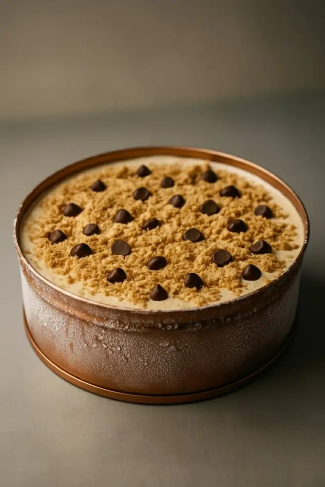 Mocha Supreme dessert in a round 6 by 2 tin can with chocolate chips